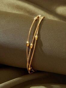Bead Decor Layered Bracelet AF73 - Yellow Gold - View 2