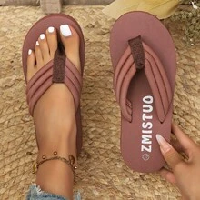 女士人字拖 - 花卉图案厚底家居拖鞋和沙滩凉鞋 - 棕色 - 查看 8