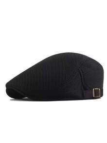 Men's Solid Color Mesh Newsboy Cap, For Daily Wear - 黑色 - 查看 7