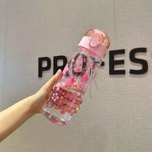 26.37oz Plastic Water Bottle With Chrysanthemum Pattern | Transparent Portable Reusable Sealed Fitness Travel Cup, Printed Design - Multicolor - View 13