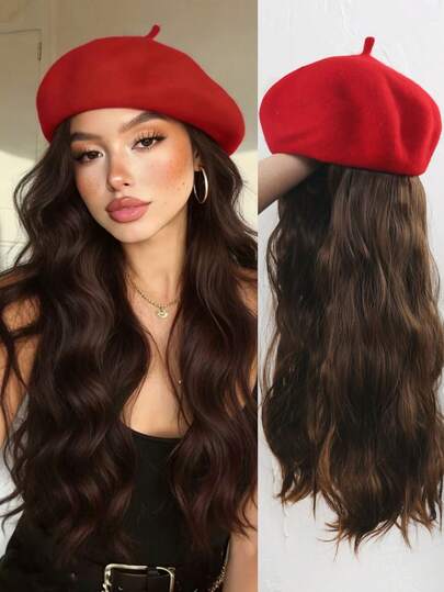 Tóc giả xoăn có thể tháo rời dài 26 inch kèm mũ nồi đỏ, giúp tăng độ dày cho tóc, thích hợp để sử dụng hàng ngày khi ra ngoài.