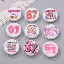 5颗学院风67印花硅胶珠，28毫米荧光粉色涂鸦图案，适合作为毕业纪念品/教师礼物/返校礼物，可用于DIY创意手链、项链、包包挂饰和其他手工项目。 - 彩色 - 查看 3