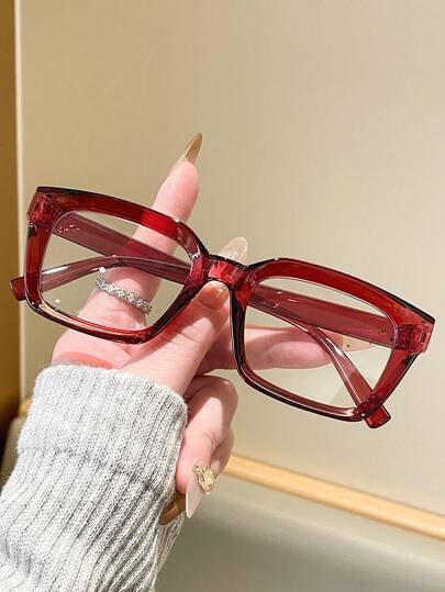 1副彩色塑料几何全框装饰眼镜，现代简约风格，适合女性日常佩戴、返校季、街头摄影、周末穿搭，时尚配饰