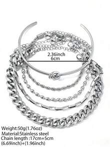 Bộ vòng tay bằng thép không gỉ kiểu dáng xuyên biên giới châu Âu và Mỹ, thiết kế dạng kẹp giấy, dây xích Cuban và nhiều lớp dây xích hình xương rắn. - bộ vòng tay - Xem 2