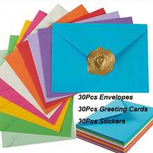 30pcs Envelopes + 30pcs Cards + 30pcs Stickers V-Flap Invitation Envelopes Suitable For Photos, Cards, Birthday, Wedding, Graduation, Announcement, Baby Shower - A - View 7