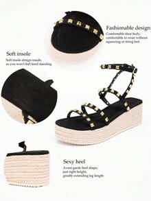 Giày sandal đế xuồng chống thấm nước một quai dành cho nữ, đế dày, gót cao, hở gót, đa năng, thời trang, phong cách bohemian, thích hợp cho kỳ nghỉ. - màu đen - Xem 10