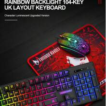 Juego de 3 piezas TF31 de ratón, teclado y alfombrilla de ratón, conjunto de juego con teclado y ratón retroiluminados de sensación mecánica - Ver 4