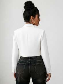 Blazer cruzado corto elegante para mujer en morado con mangas regulares - Blanco - Ver 4
