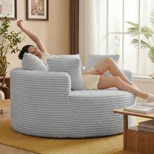 55" Oversized Single Cloud Sofa, Boneless Couch For Living Room,With Comfortable Seat Pillows Round Chair For Living Room Bedroom, Apartment No Assembly Required - Light Grey - View 10