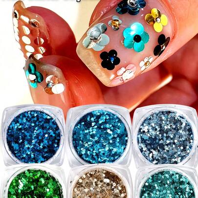 Hạt kim tuyến hình lục giác màu bạc lấp lánh cho móng tay, màu xanh bạc hà, xanh lá cây, 3D, dạng vảy mịn, nhiều kích cỡ, dùng để trang trí móng tay DIY.