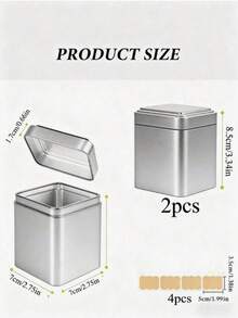 6个/套或2个经典方形茶叶罐，尺寸：7 x 7 x 8.5厘米，银色金属材质，适合存放茶叶、咖啡、面粉和香料，包含可重复书写的标签，密封性好，是厨房和食品储藏室收纳的理想之选。 - 銀色 - 查看 8