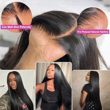 34 Inch 5*5 13*4 200% Density Straight Long Lace Frontal Wigs Glueless - Put On And Go Pre Cutting Pre-Plucked No Glue Needed Brazilian Remy HD Transparent Lace Front Wigs With Natural Hairline - Ear To Ear Pre Bleached Pre Ironing Pre Pulling Middle Part Wigs Frontal Glueless Elegant Style For All Ethnicities Blended Human Hair Wigs Glueless Weaves Wigs For Women Daily Use Blended Hair - Natural & Black - View 4