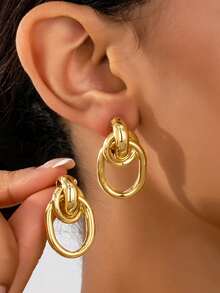 3 Pairs/Set Fashionable Minimalist Delicate Gold Metal Geometric Earring Set, Suitable For Casual, Vacation, Date, Party And Event Wear, Summer Beach Holiday Earring Set - Gold - View 3