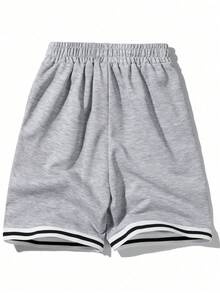 1pc Casual Street Style Chicago 23 Print Drawstring Waist Shorts For Teenage Boys - Light Grey - View 3