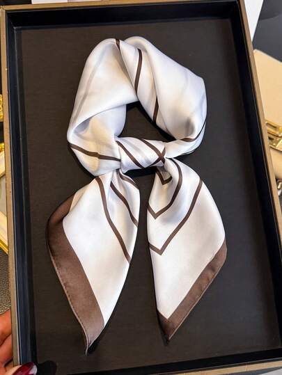 1pc Women's Elegant Simple Printed Thin Style Satin Square Faux Silk Scarf,Boho Vintage Casual Women's Neck Scarf,Shawl,Light And Thin Comfortable Women's Bandana,For Daily Wear And Outing In Spring And Summer