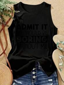 Letters AZ Line Decorations Fashionable Women'S Sleeveless T-Shirts Beach Vacation T-Shirts Elastic Vests - 白色 - 查看 10