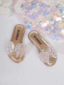 儿童时尚拖鞋，新款夏季圆头蝴蝶结设计时尚女童沙滩拖鞋 - 香檳色 - 查看 3