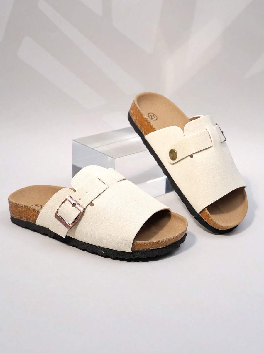 Minimalist Korean Style One-Strap Slide Sandals, Off-White Soft Cork Sole, Versatile Summer Shoes (Sole/Insole Color Random) - Beige - View 1