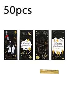 50pcs Graduation Party Gift Bags - Flat Candy Bags With Printed Graduation Patterns And Drawstring Closure; Ideal For Gift Packaging And Candy Packaging, Suitable For Graduation Parties And Themed Events. - One Size Fits All - View 9