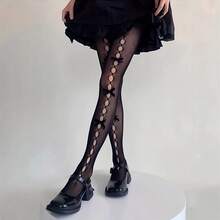 1 Pair Women's Sheer Bow Mesh Pantyhose, Bowknot Decors Hole Mesh Stockings Sexy See-Through Fishnet Pantyhose High Waist Hollow Out Tights - 1 雙黑色 - 查看 1