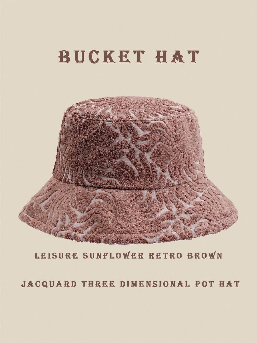 Mũ tai bèo kiểu dáng thường ngày, chất liệu polyester, họa tiết vỏ sò jacquard, họa tiết hình học 3D, thích hợp cho mùa xuân, hè, thu và đông. - Màu cà phê hoa hướng dương cổ điển - Xem 1