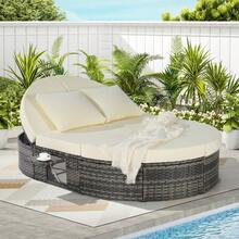 Beige + Ratán + Metal + Poliuretano