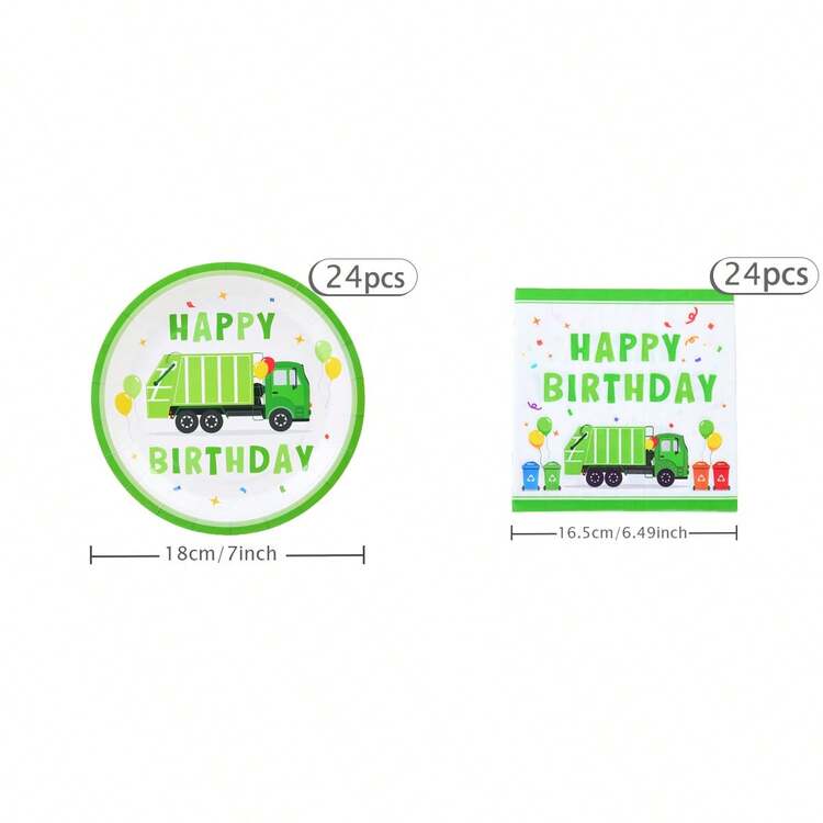 Green Car Happy Birthday Disposable Party Tableware Set, 7/9 Inch Disposable Paper Plates, Napkins, Suitable For Family Gatherings, Gender Reveal, Celebrations, Birthdays, Weddings, Parties, Picnics - Multicolor - View 15