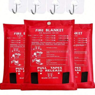 1/2 Packs Fire Blanket - Emergency Flame Retardant Blanket, 39.37in X 39.37in - Fiberglass Fire Suppression Blanket For Kitchen, Home, School, Fireplace, Grill, Car, Office, And Warehouse With Hook