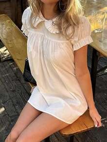 Women's Short Sleeve Babydoll Mini Dress Peter Pan Collar Ruffle  Flowy A Line Dresses Y2K Summer Loose Swing Going Out Short Dresses Streetwear - 白色 - 查看 8