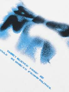 Tiny Spark Men's Round Neck Short Sleeve Casual White T-Shirt With Blurred Letter Graphic - Blue - View 5