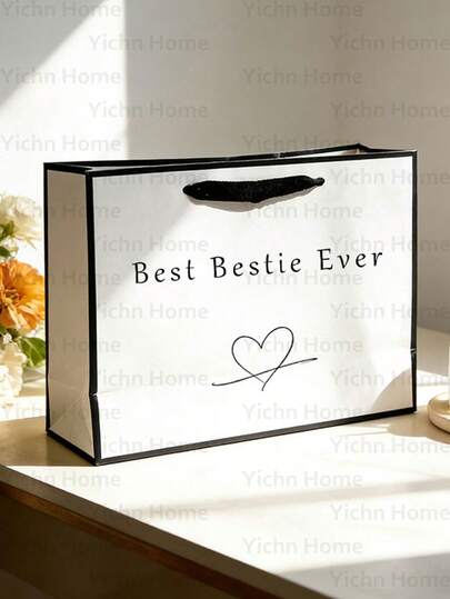 1个“闺蜜”礼品袋，轻便可折叠购物手提袋，带提手，经典女友主题礼品袋，创意爱心感恩活动礼品袋，姐妹周年纪念礼物收纳袋，闺蜜礼物装饰