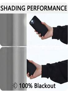 两片装 100% 遮光窗帘，适用于卧室和客厅，黑色衬里，隔热保温，有助于睡眠，遮光效果极佳，带金属孔眼，浅灰色 - 灰色 - 查看 5