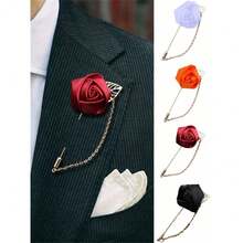 1pc Men's Suit Golden Leaf Rose Brooch With Chain, Unisex Tie Clip - Nhiều màu - Xem 11