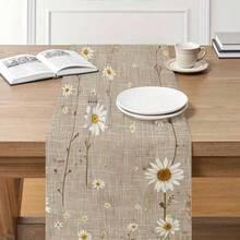 1pc Linen Country Style Daisy Full Print Table Runner, Polyester Decorative Table Runner Suitable For Home, Country Inn, Dining Table, Bedroom And Foyer - Multicolor - View 9