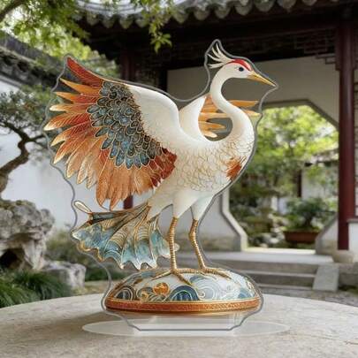 Tượng chim hạc phẳng 2D bằng acrylic, trang trí nhà cửa.
