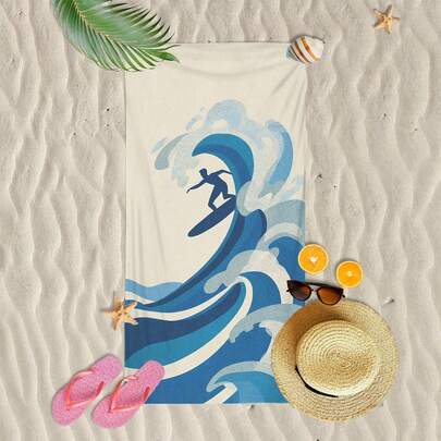 1pc Ultra Soft Summer Surfing Pattern Beach Towel, Suitable For Beach, Pool Party, Vacation