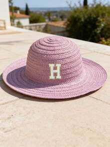 1顶26字母定制儿童草帽，适合作为礼物、日常外出、野餐、日光浴、海滩度假 - 紫色 - 查看 10