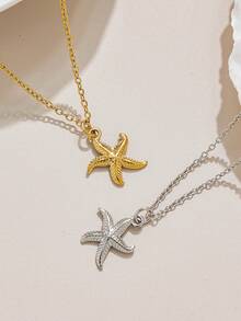 Mazuer 1件可爱不锈钢海星吊坠项链，18K镀金锁骨链饰品，女士度假及日常佩戴礼物 - 海星 - 查看 5