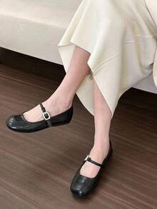 1 đôi giày bệt nữ kiểu Pháp, giày da gót thấp đa năng, giày công chúa thời trang cho học sinh, mùa xuân/hè. - màu đen - Xem 4