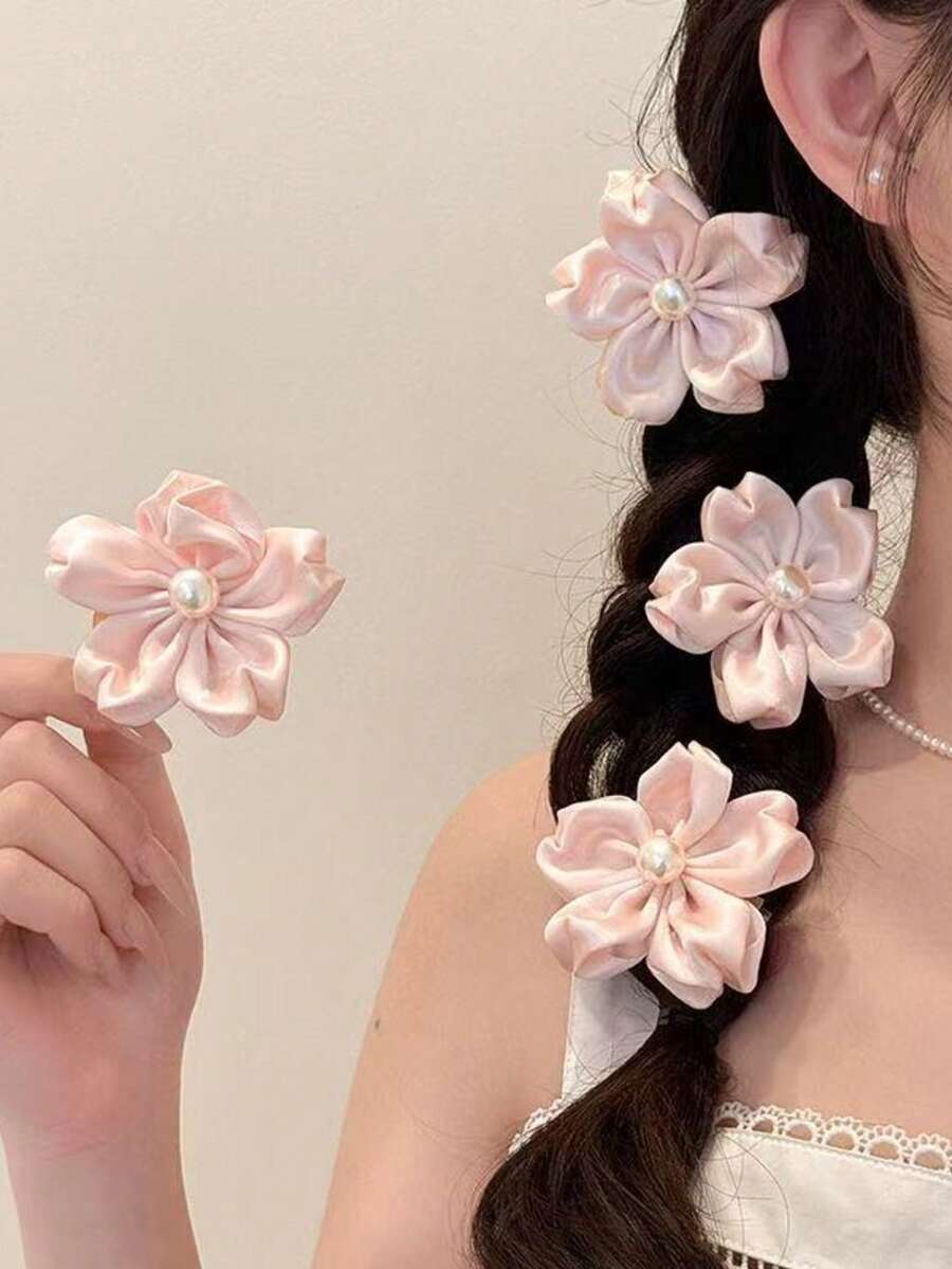 4个浪漫粉色樱花发夹，适合日常佩戴，居家、学校、海滩、办公室、派对、节日、生日、返校、新年、情人节、母亲节、圣诞节、婚礼、音乐节、毕业典礼、春夏等场合。 - 粉色 - 查看 1