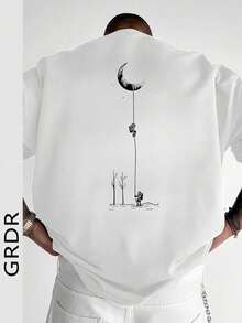 GRDR加大码男士休闲圆领短袖T恤，适合夏季穿着，舒适透气，引领时尚潮流 - 白色 - 查看 1