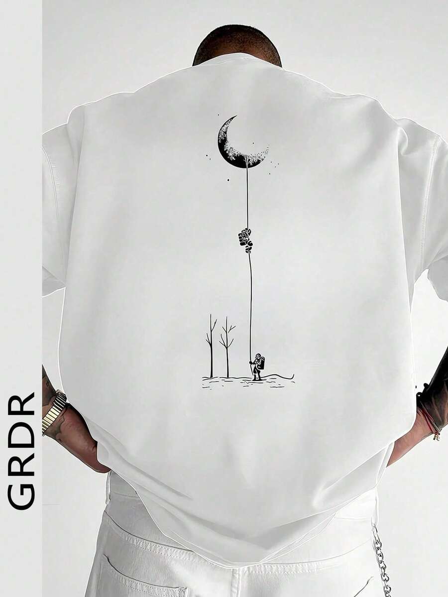 GRDR加大码男士休闲圆领短袖T恤，适合夏季穿着，舒适透气，引领时尚潮流 - 白色 - 查看 1