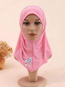 1件A-Z儿童女孩紫色花朵头巾，中东穆斯林风格，端庄可爱优雅，透气可调节，四季皆宜，适合作为礼物 - 粉色 - 查看 20