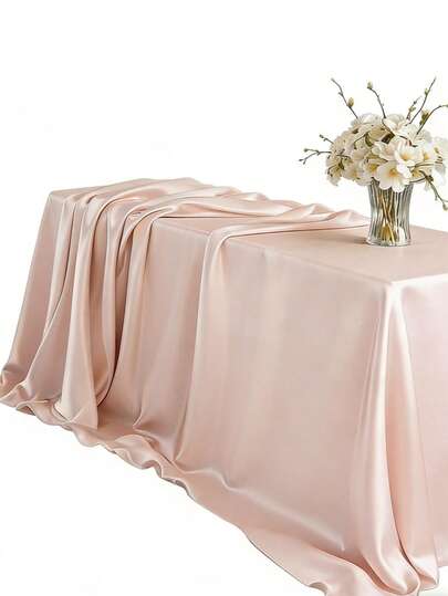 1pc Champagne Satin Rectangular Tablecloth, Party Tablecloth, Solid Color Tablecloth, Table Runner, Wedding Tablecloth, Wedding Fabric, Banquet Decor, Birthday Decor, Home Decor, Room Decor, Kitchen Decor Tablecloth, Wedding Party Decor, Bridal Shower Decor, Daily Use