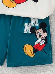 Disney 2pcs Baby Boys Slouchy Solid Color Short Sleeve T-Shirt And Elastic Waist Shorts Set - Teal Blue - View 7