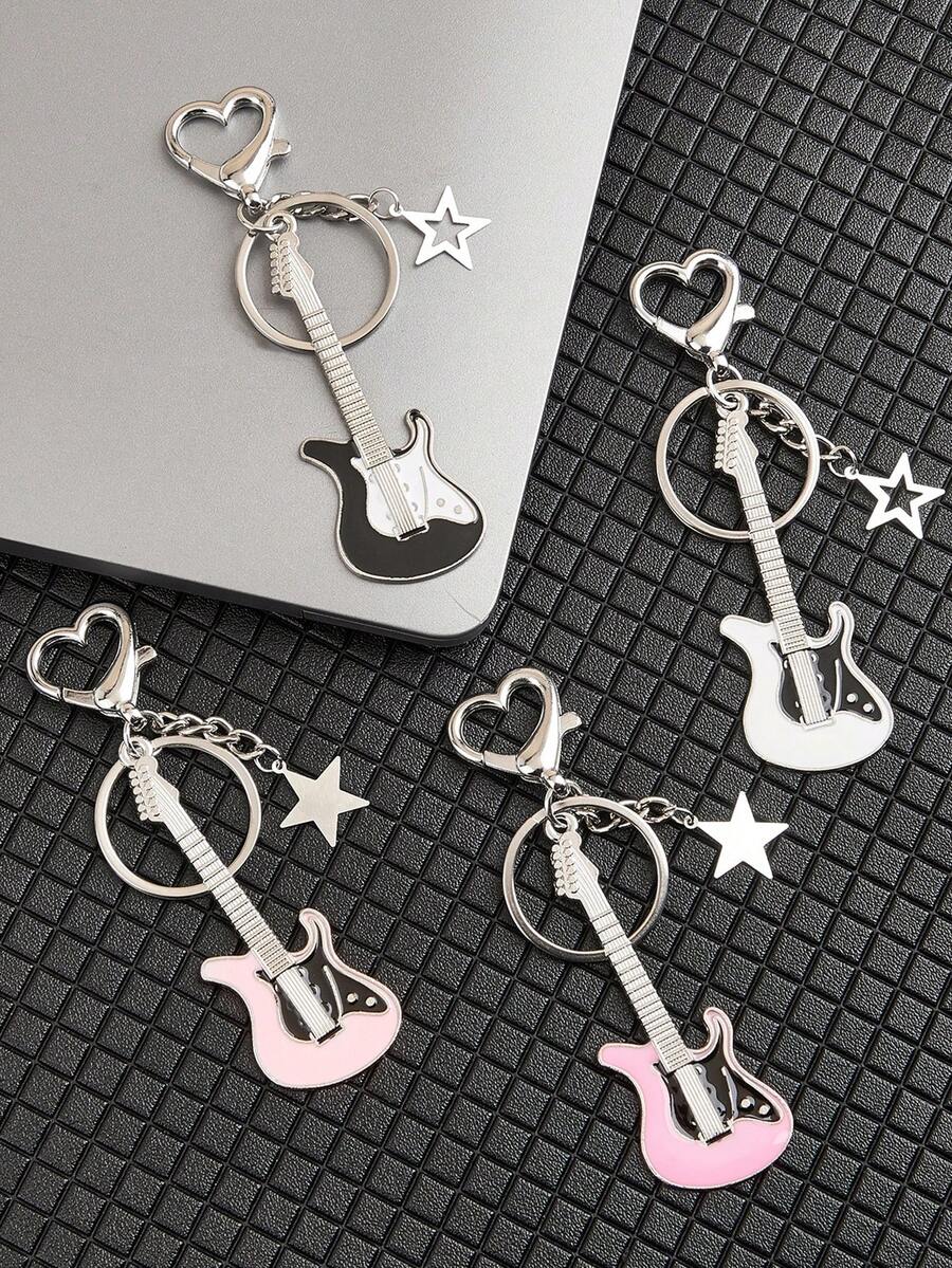 Mini Guitar Keychain, Car Key Accessory, Musical Instrument Theme Keychain, Bag Charm, Fashion Daily Travel Accessory, Gift - Multicolor - View 1