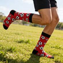 1双红色足球运动休闲时尚中筒袜 - 彩色 - 查看 5