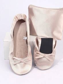 Chaussures de ballet lisses couleur champagne pour mariage, intérieur, sensation de pieds nus légère, pliables faciles à transporter, chaussures de danse à enfiler, chaussures plates souples et confortables pour femmes - Champagne - Voir 7