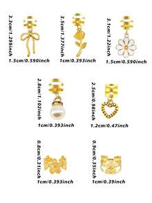 35件套优雅镂空心形蝴蝶结发圈，饰以玫瑰、雏菊和人造珍珠 - 可调节合金发箍，公主风发饰，适合女孩辫子和脏辫 - 金色 - 查看 6