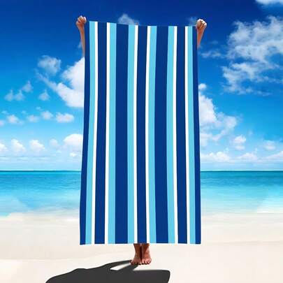 1pc Blue & White Striped Beach Towel, Super Soft Microfiber Extra Large Beach Blanket, Super Absorbent Bath Towel, Suitable For Travel, Swimming Pool, Diving, Surfing, Yoga, Camping, Available In Multiple Sizes, Beach Accessory